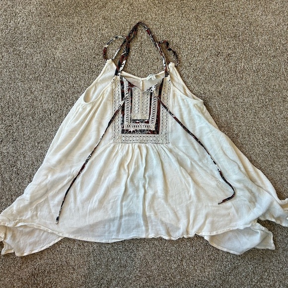 Umgee A Line flowy cross back tank. Peasant. Boho. Hippie. Lace and floral. Med - Picture 1 of 13